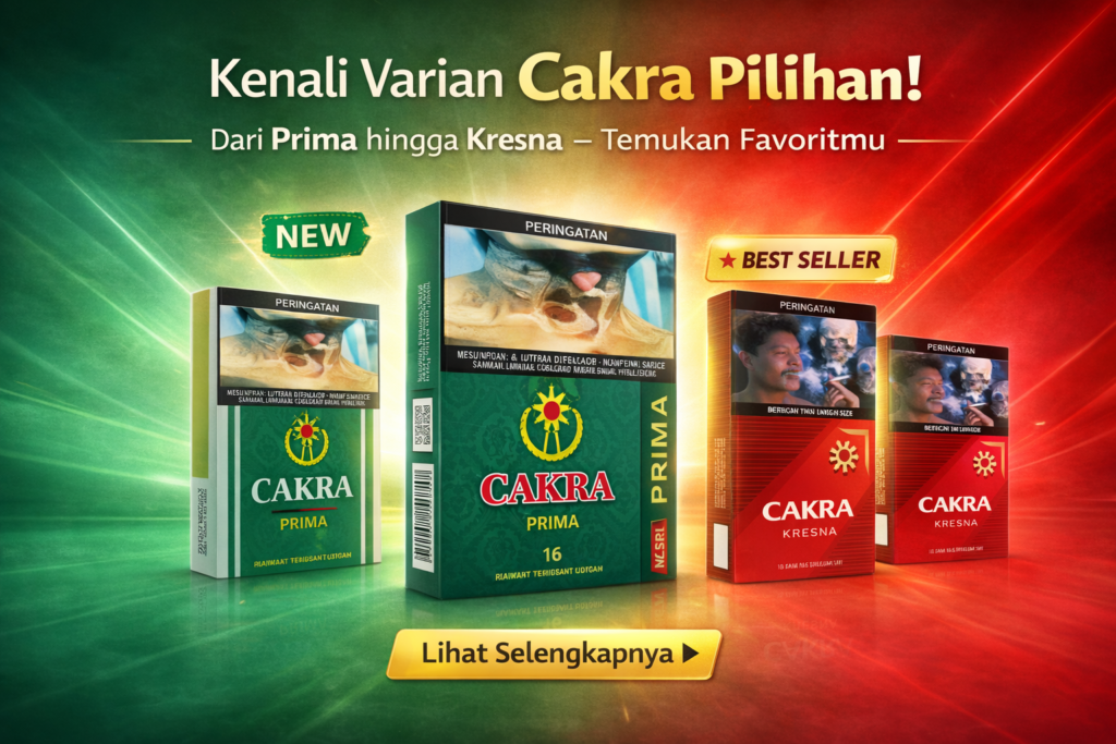 Kemasan rokok Cakra kretek tangan isi 12 batang dengan logo khas.