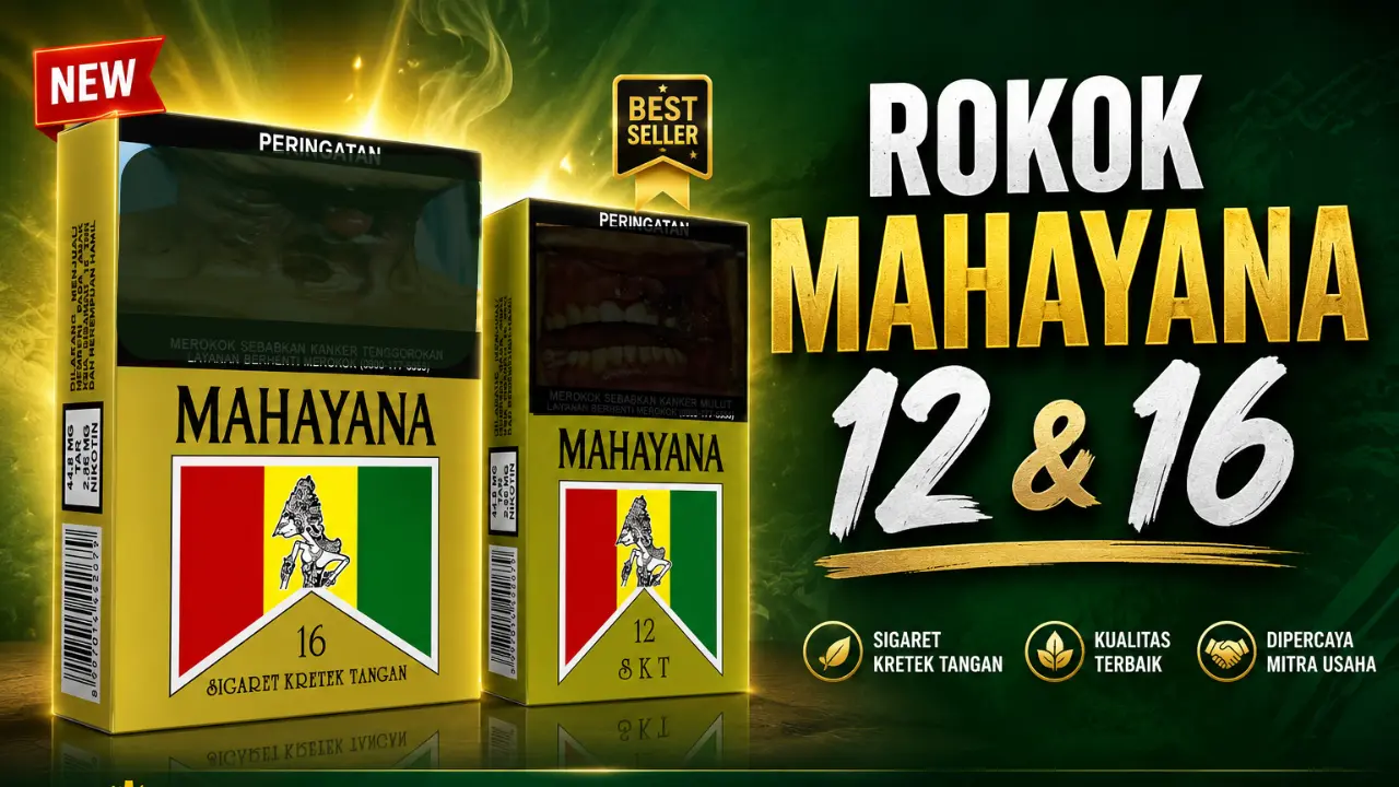 Kemasan rokok Mahayana varian sigaret kretek dengan desain ikon wayang khas produksi PR Karya Timur Prima Malang distribusi PT Cakra Guna Karya Nusa.