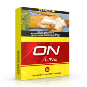 ON LINE 16 Kretek memperluas pengalaman Kretek Tangan modern dengan rasa yang lebih berisi. Identitas ON Line memberi sentuhan aktif, sementara karakter kreteknya tetap autentik.